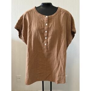 Quince Organic Cotton Top Blouse Womens Size Medium Brown